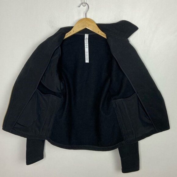 Lululemon Lab Black Moto Jacket Shadow Size 4 Rare Cotton Fleece Biker Gold Zip - Picture 11 of 14